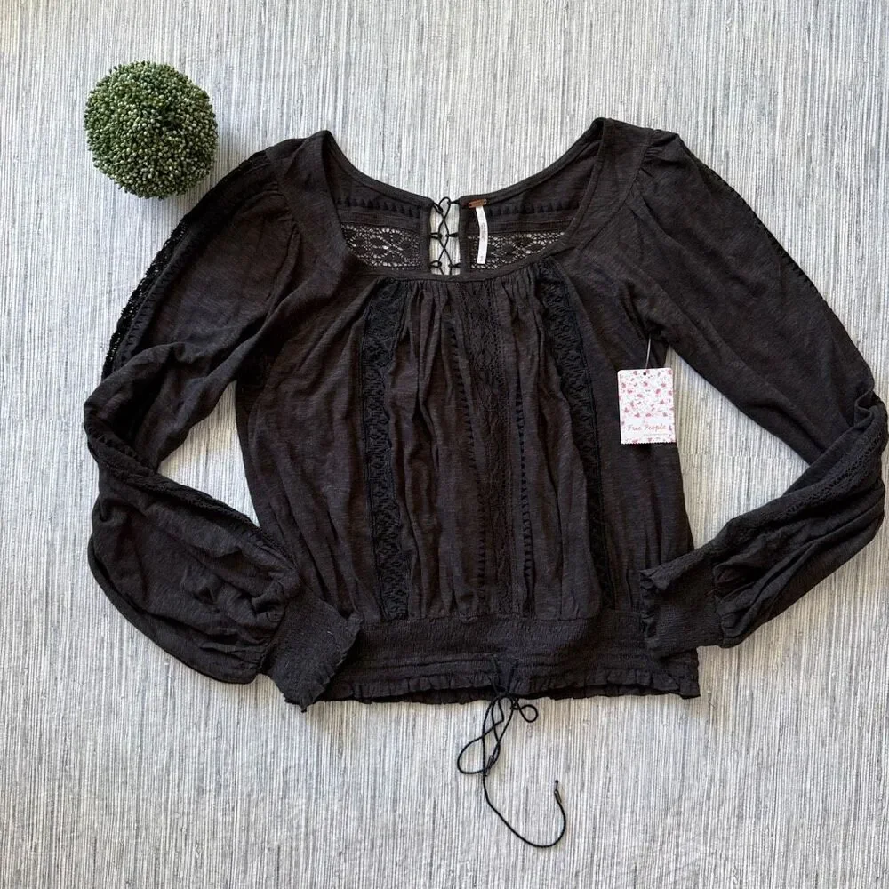Free People Silverlake Boho Lace Up Blouse Medium NWT